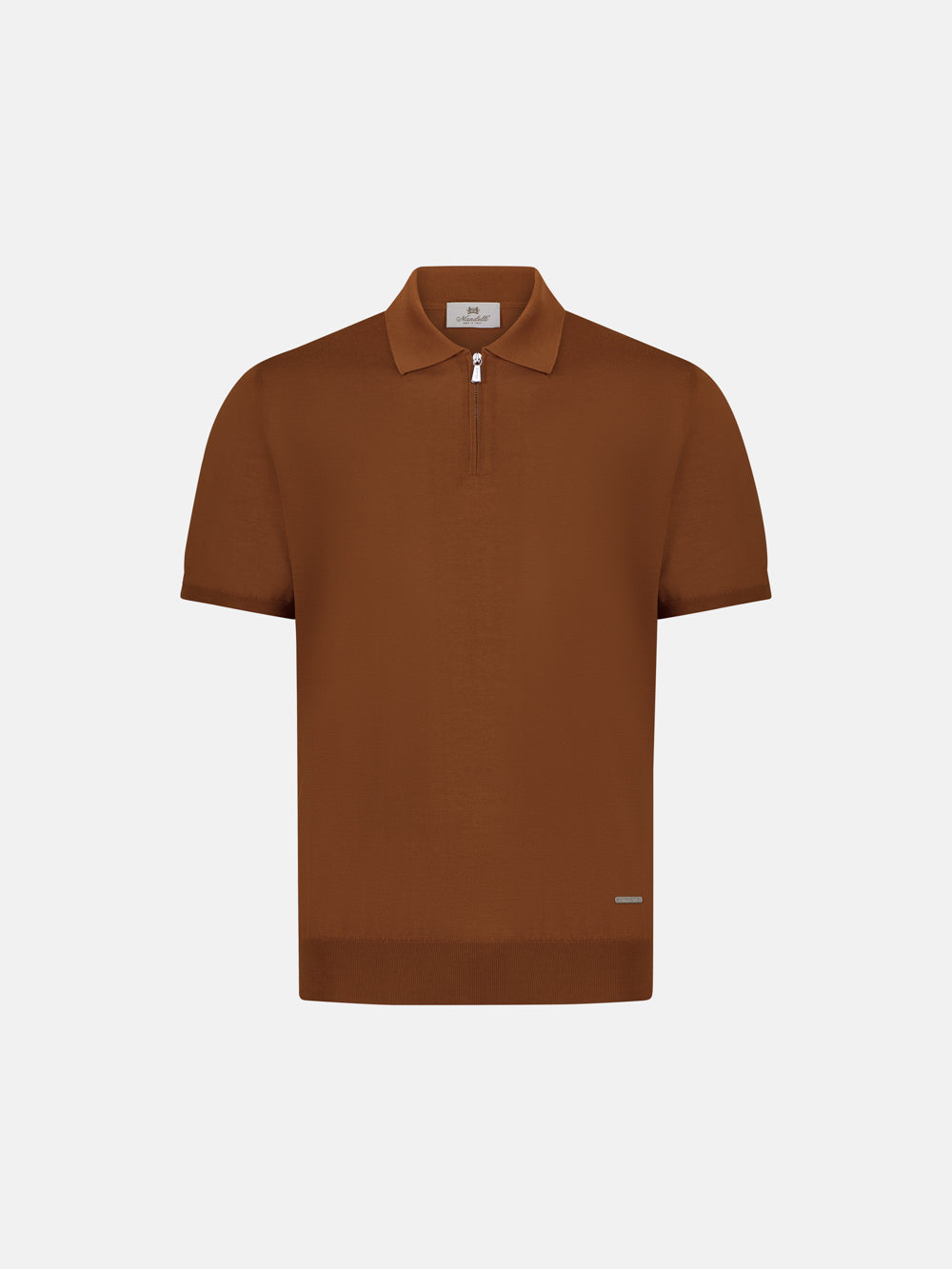 Wool & Silk Knitted Polo with Zip – Brown