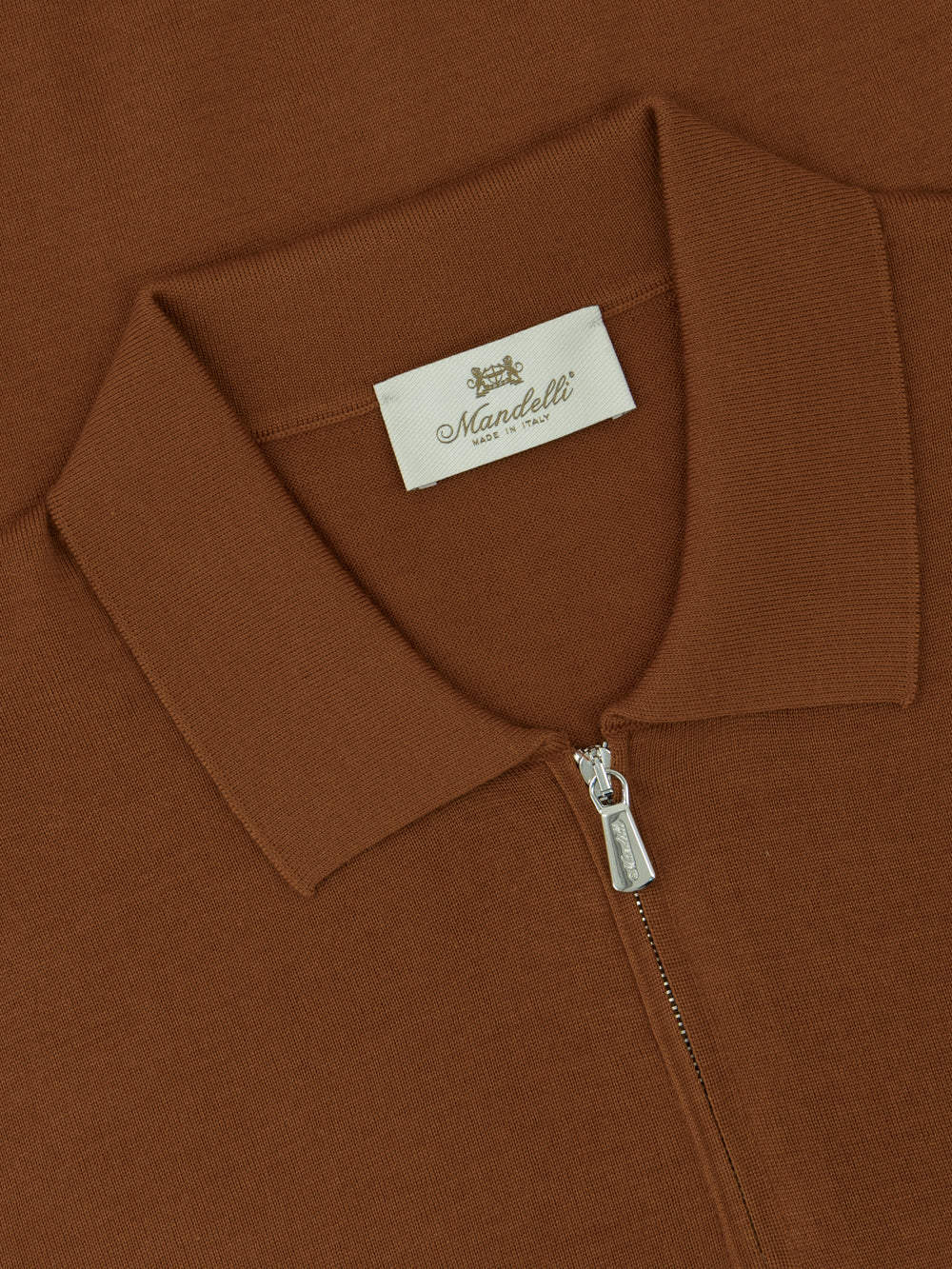 Wool & Silk Knitted Polo with Zip – Brown