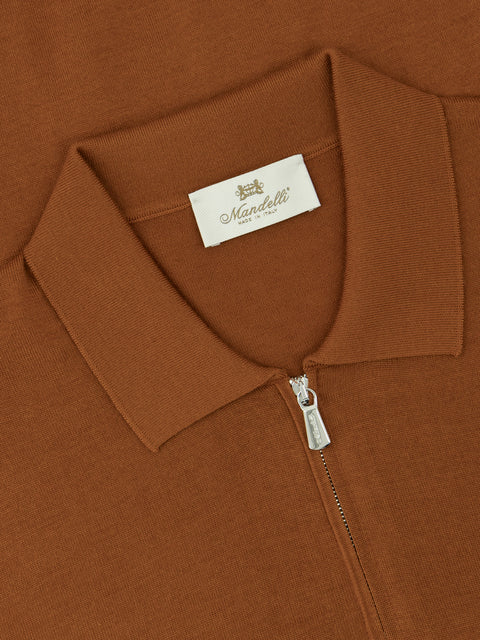 Wool & Silk Knitted Polo with Zip – Ciliegio