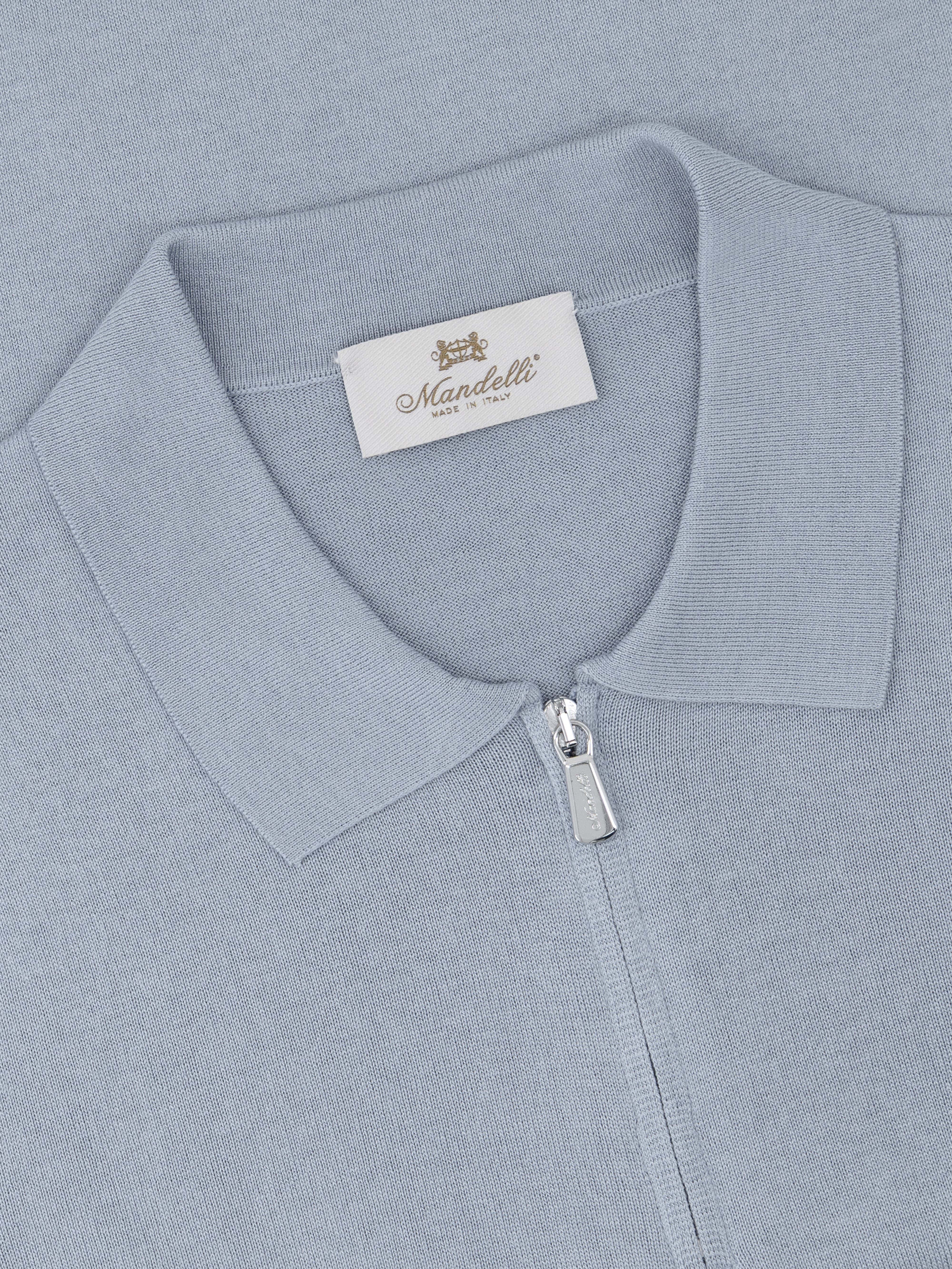 Knitted Polo in Wool & Silk – Light Blue