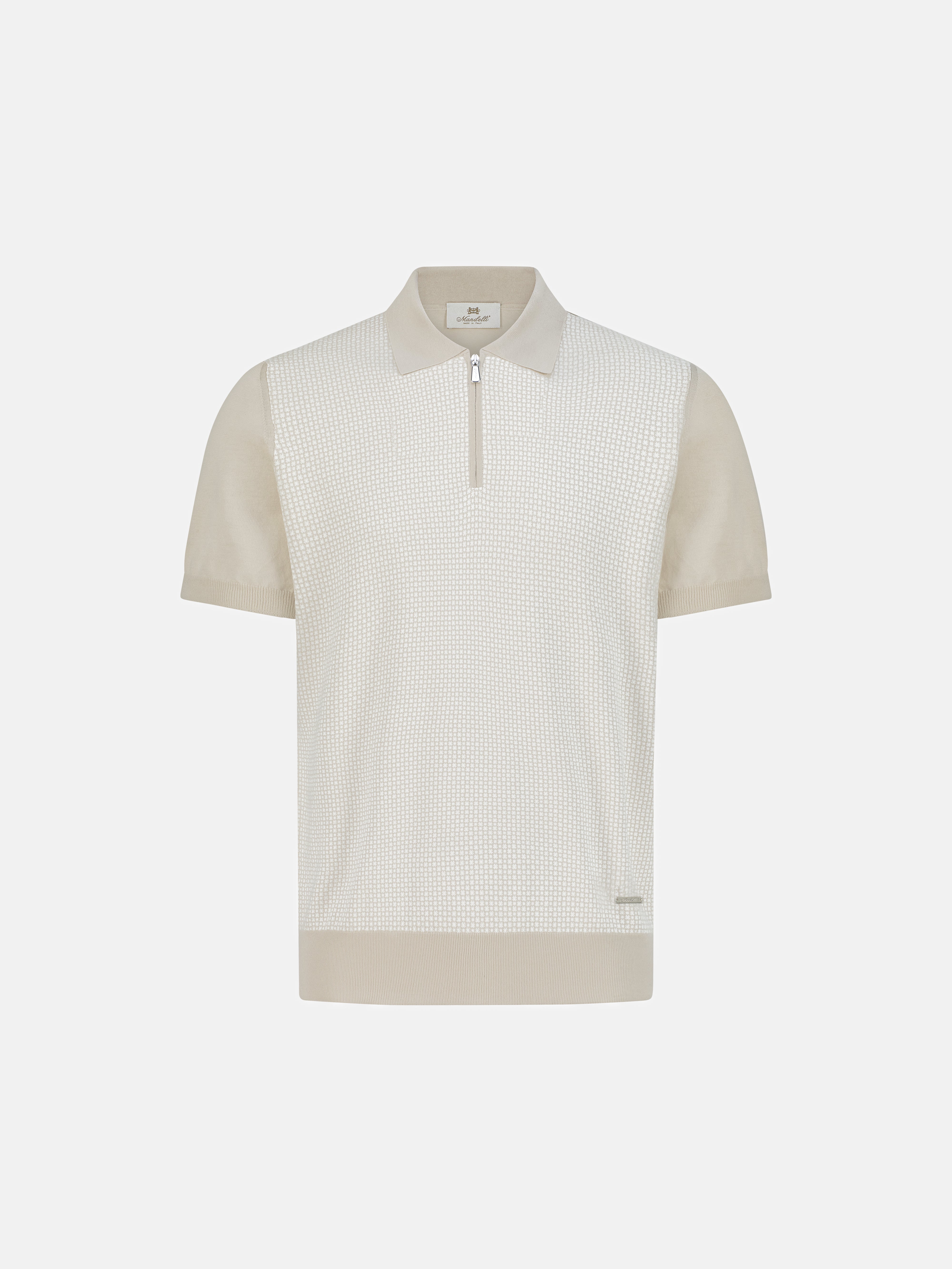 Silk & Cotton Knitted Polo with Zip – Sand
