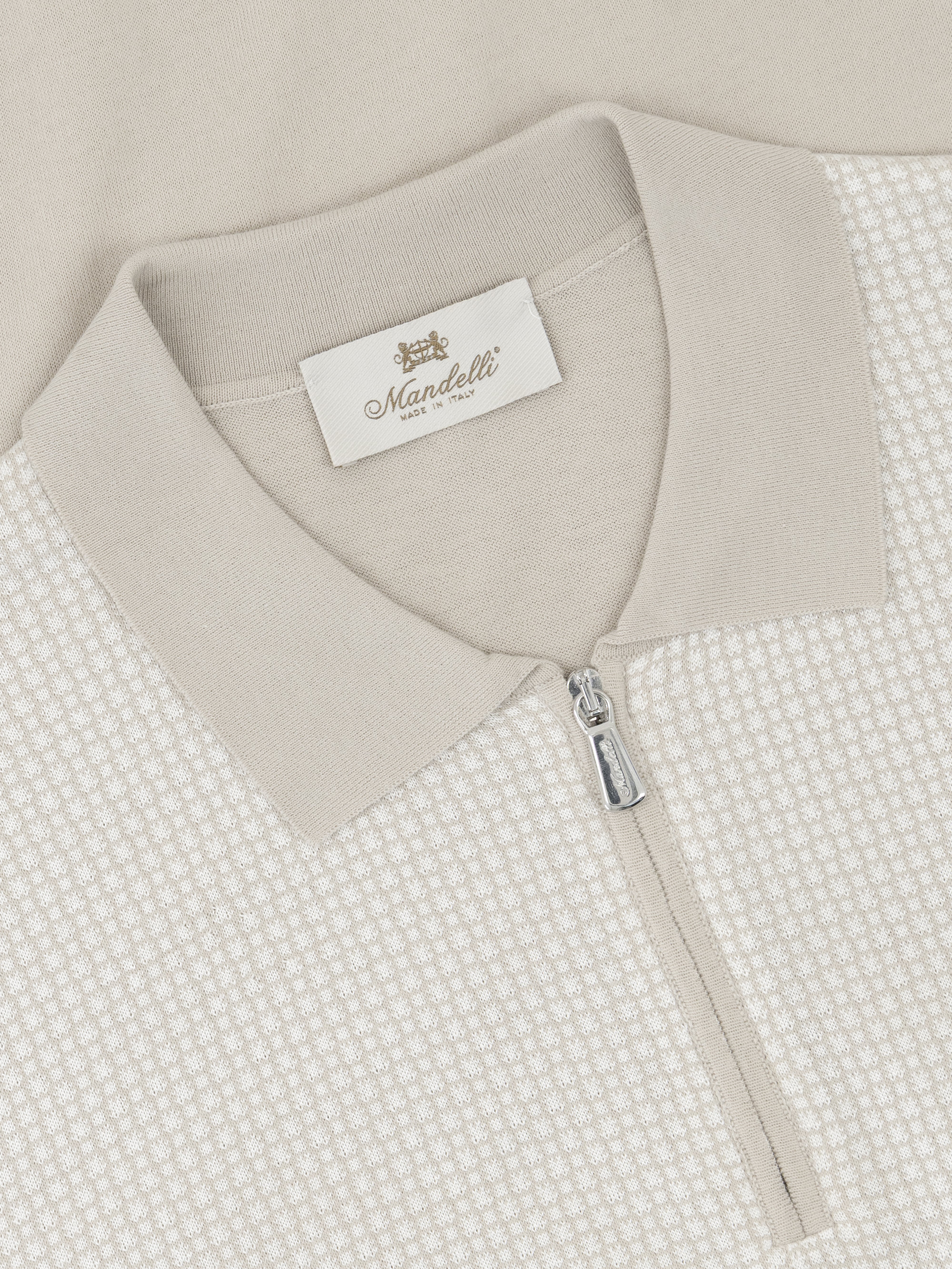 Silk & Cotton Knitted Polo with Zip – Sand