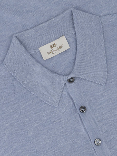 Knitted Polo in Cashmere, Silk & Hemp – Blue Coal