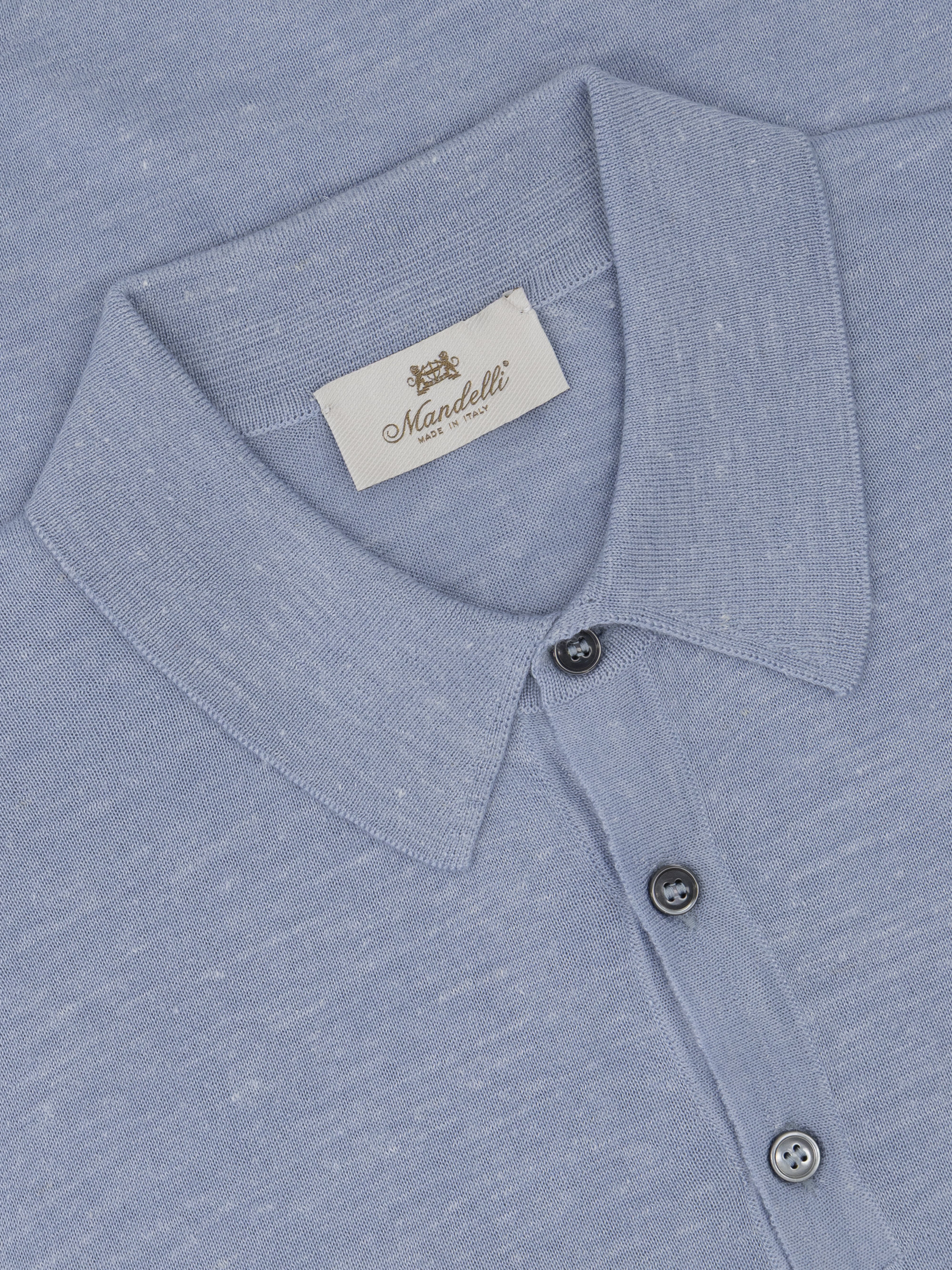 Knitted Polo in Cashmere, Silk & Hemp – Azzurro