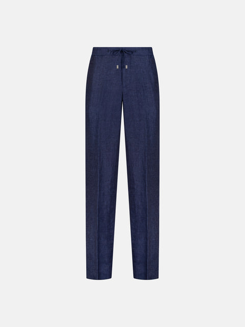 Linen Drawstring Trousers - Navy Blue