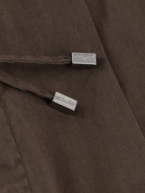 Linen Blend Drawstring Trousers - Brown