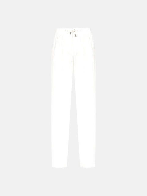 Linen Blend Drawstring Trousers - White