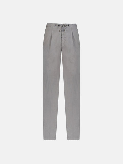 Linen Blend Drawstring Trousers - Cool Gray