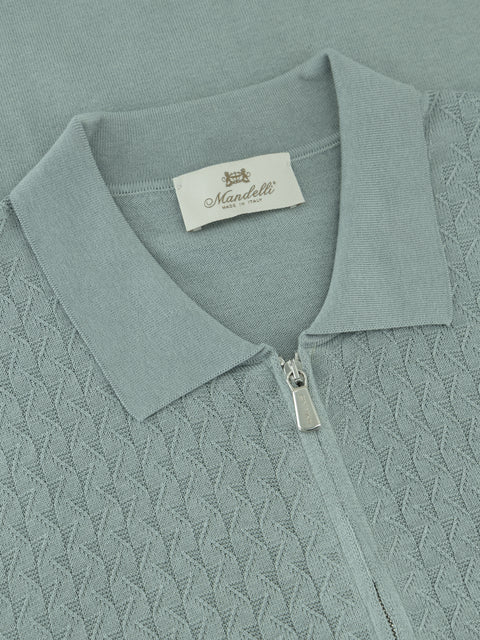 Silk Cotton Knitted Full-Zip Polo-Thyme