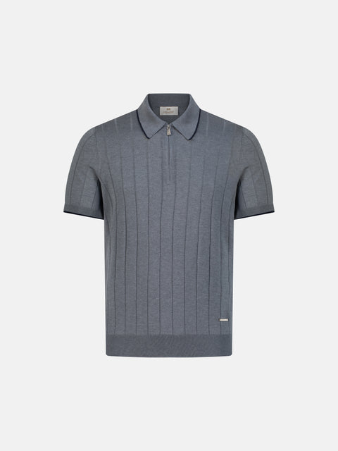 Pure Silk Ribbed Zip Polo- Deep Grey