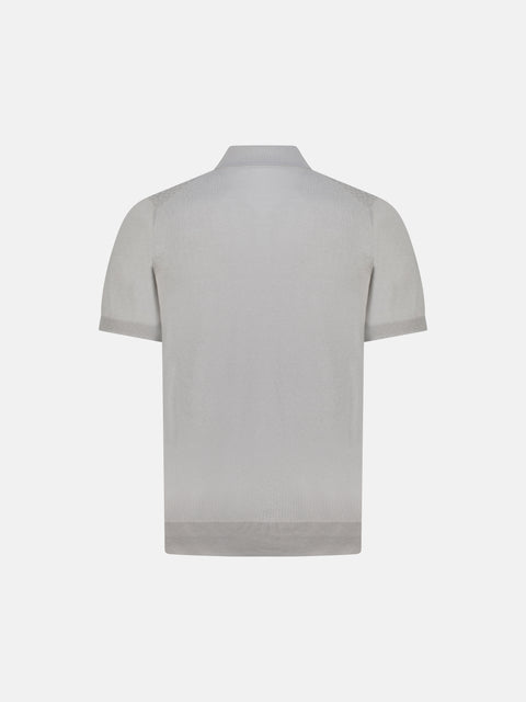 Silk Cotton Knitted Full Zip Polo - Grey