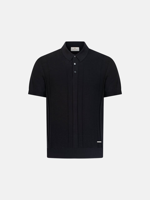 Silk & Cotton Knitted Polo- Black