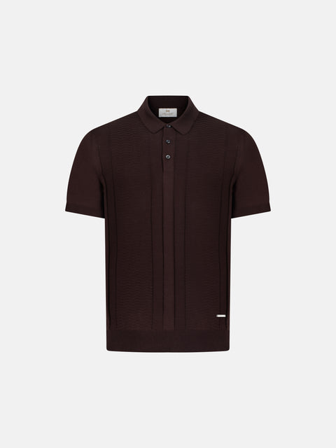 Silk & Cotton Knitted Polo-Dark Brown