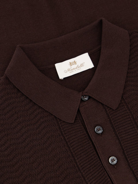 Silk & Cotton Knitted Polo-Dark Brown