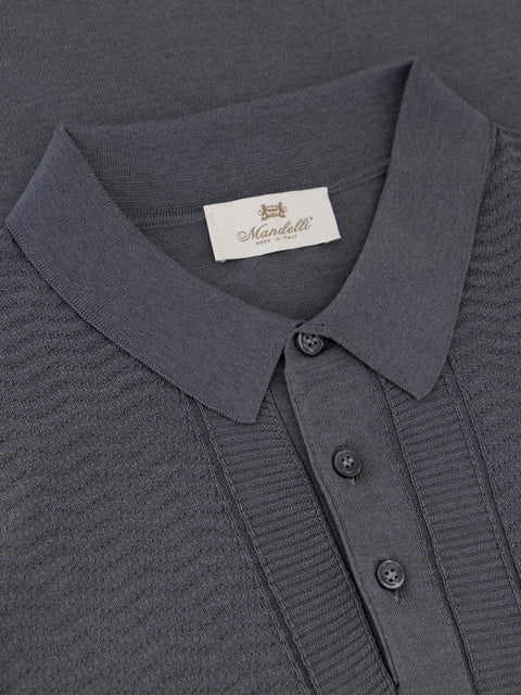 Silk & Cotton Knitted Polo- Deep Grey