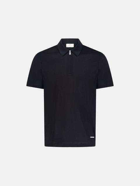 Cotton Knitted Zip Polo - Black