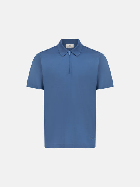 Cotton Knitted Zip Polo- Cornflower Blue