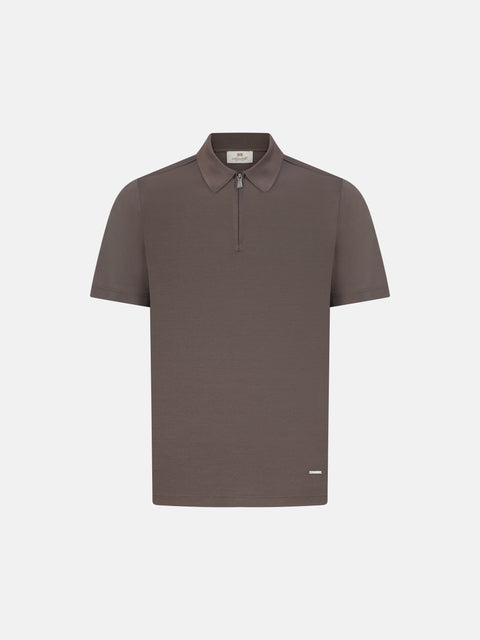 Cotton Knitted Zip Polo-Taupe