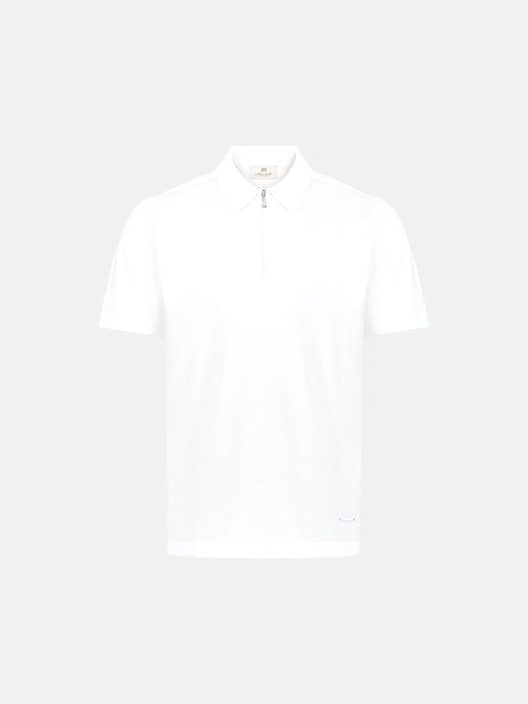 Cotton Knitted Zip Polo- White