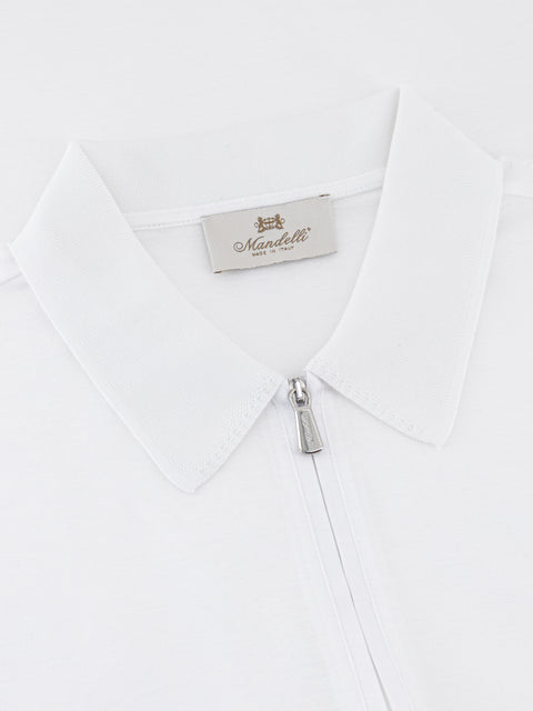 Cotton Knitted Zip Polo- White