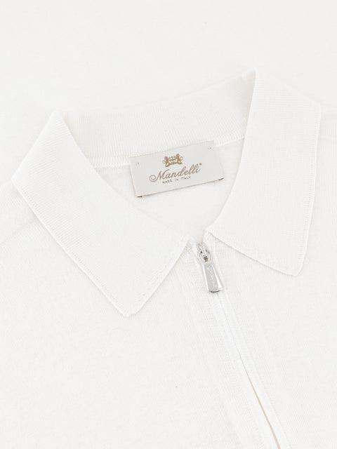Pure Silk Knitted Zip Polo- White
