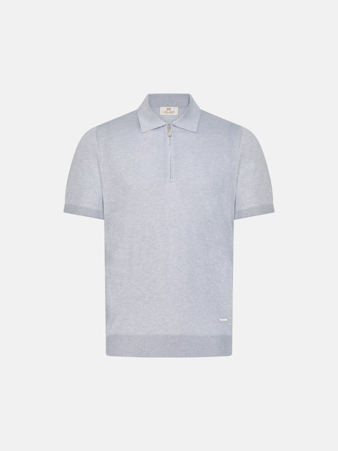 Pure Silk Knitted Zip Polo- Medium Grey