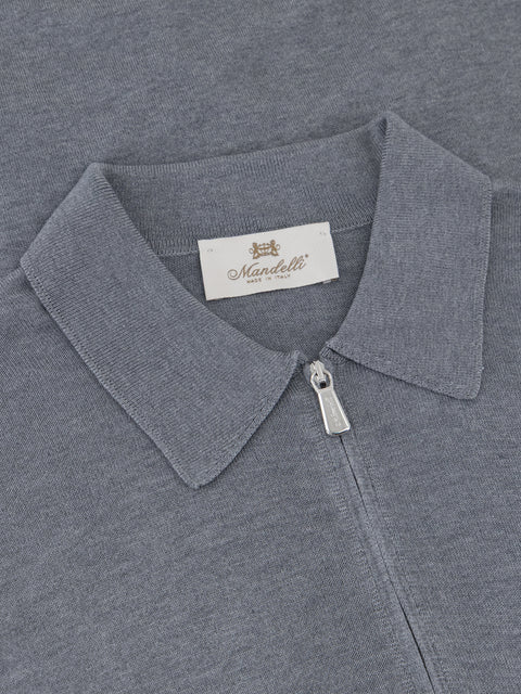 Pure Silk Knitted Zip Polo- Pearl