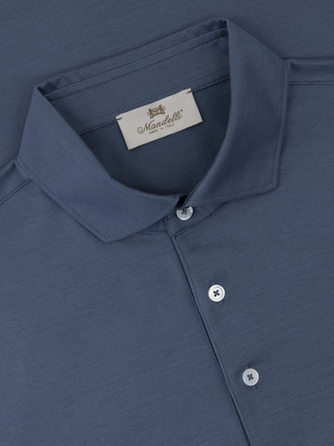 Pure Cotton Knitted Polo with Buttons – Avio Blue