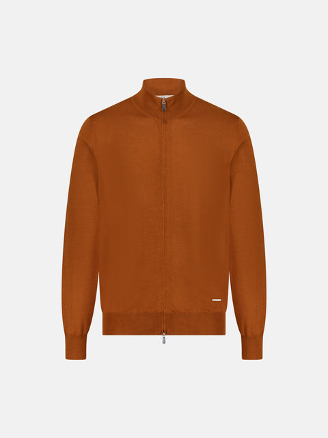 Wool Silk Full-Zip Knit Jacket- Cherry