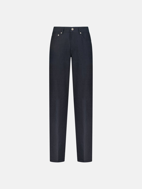 Mandelli Virgin Wool Denim Five-Pocket Trousers — Navy