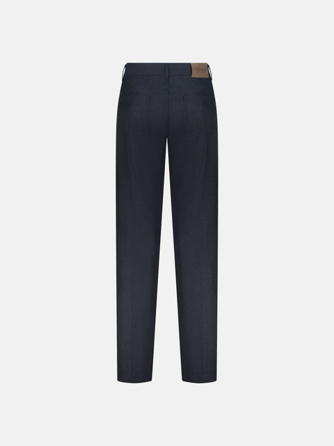 Mandelli Virgin Wool Denim Five-Pocket Trousers — Navy, view 2