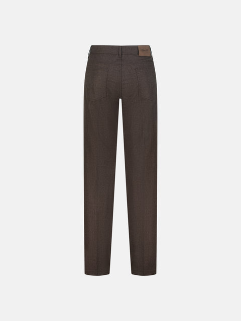 Mandelli Stretch Flannel Five-Pocket Trousers — Brown, view 2