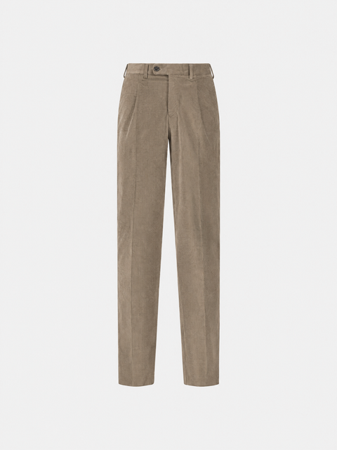 COMO Stretch Cotton Velvet Pleated Trousers — Camel