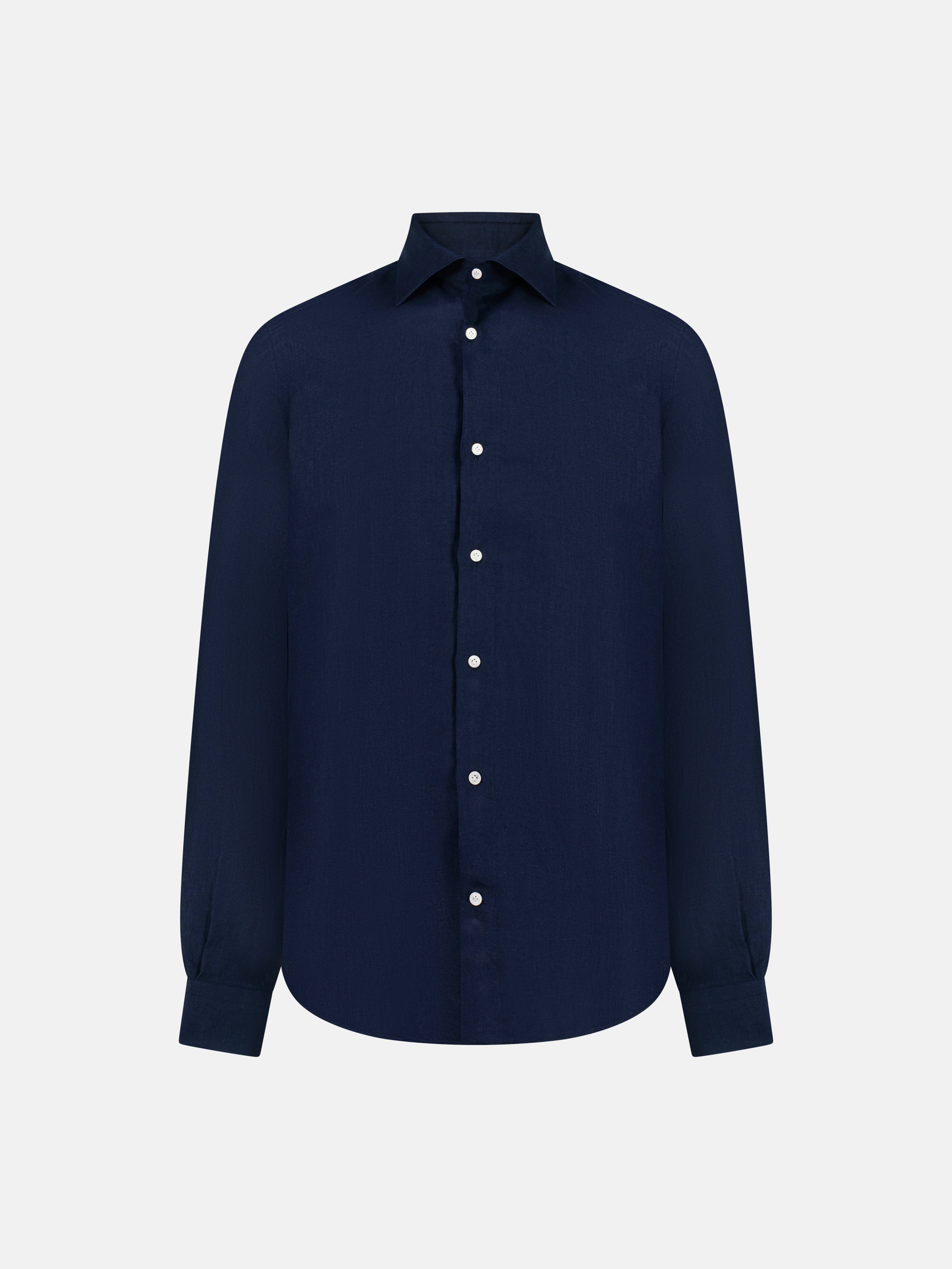 Navy blue shirt on a light gray background