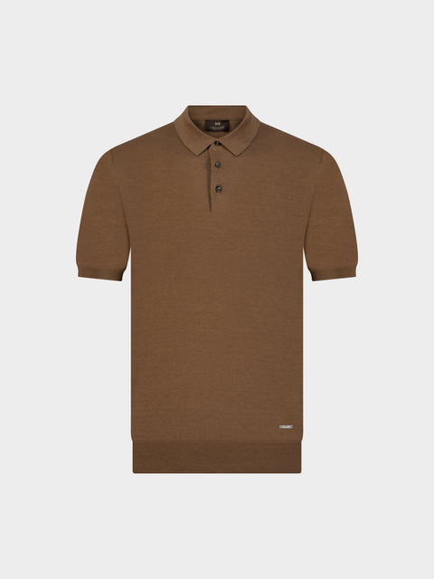Knitted Silk & Cotton Polo with Buttons – Marrone DUPLICATED (3K002A-5645-345)