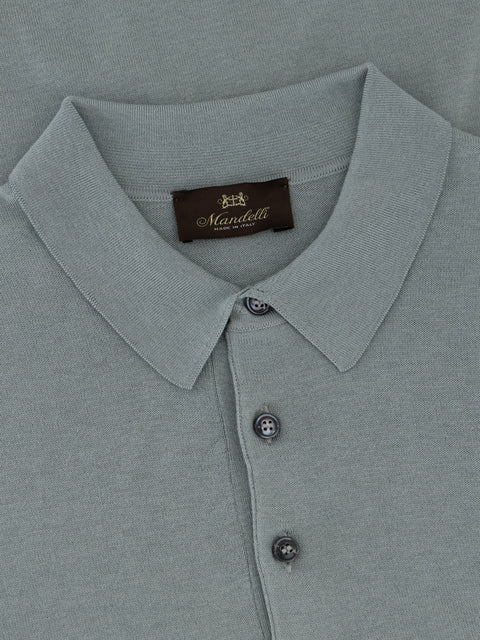 Knitted Silk & Cotton Polo with Buttons – Sage Green DUPLICATED (3K002A-5645-605)