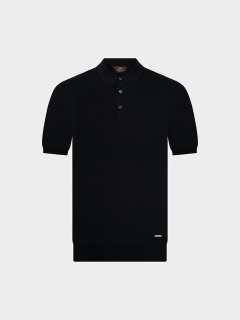 Knitted Silk & Cotton Polo with Buttons – Black