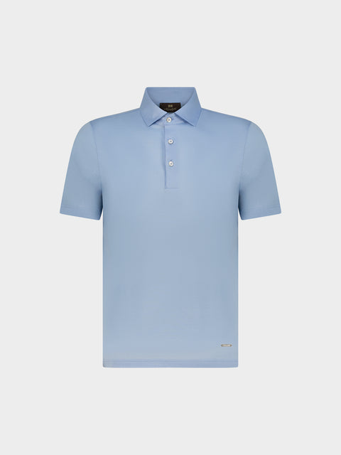 Knitted Cotton Polo with Buttons – Sky Blue