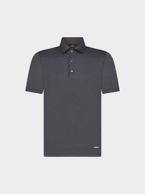 Knitted Cotton Polo with Buttons – Silver