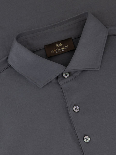 Knitted Cotton Polo with Buttons – Silver