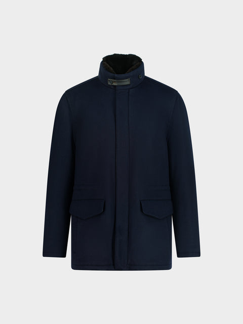 Three-Quarter Jacket in Cashmere with Mink Fur – Navy Blue