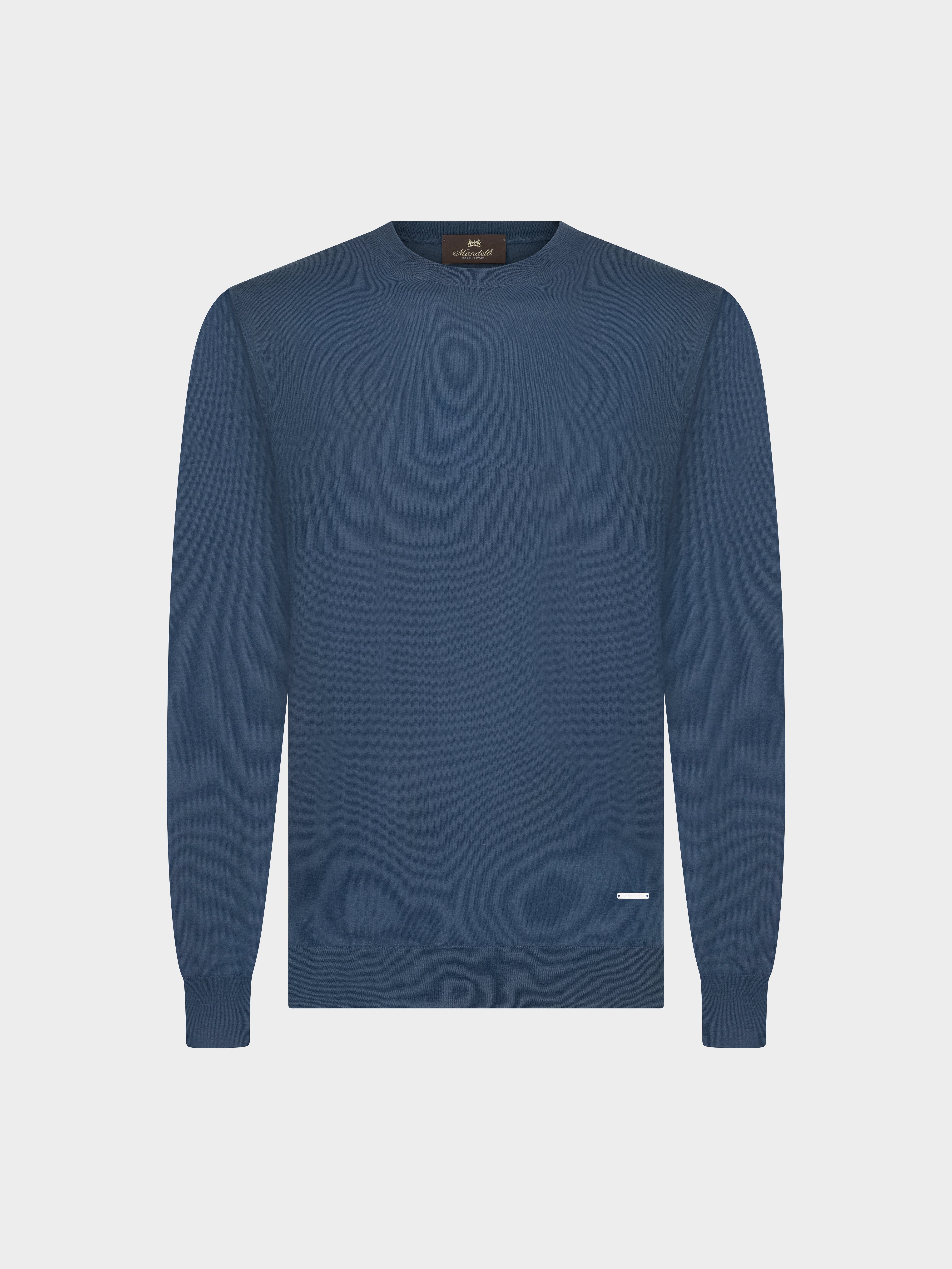 Knitted Round-Neck Sweater in Pure Wool – Azzuro