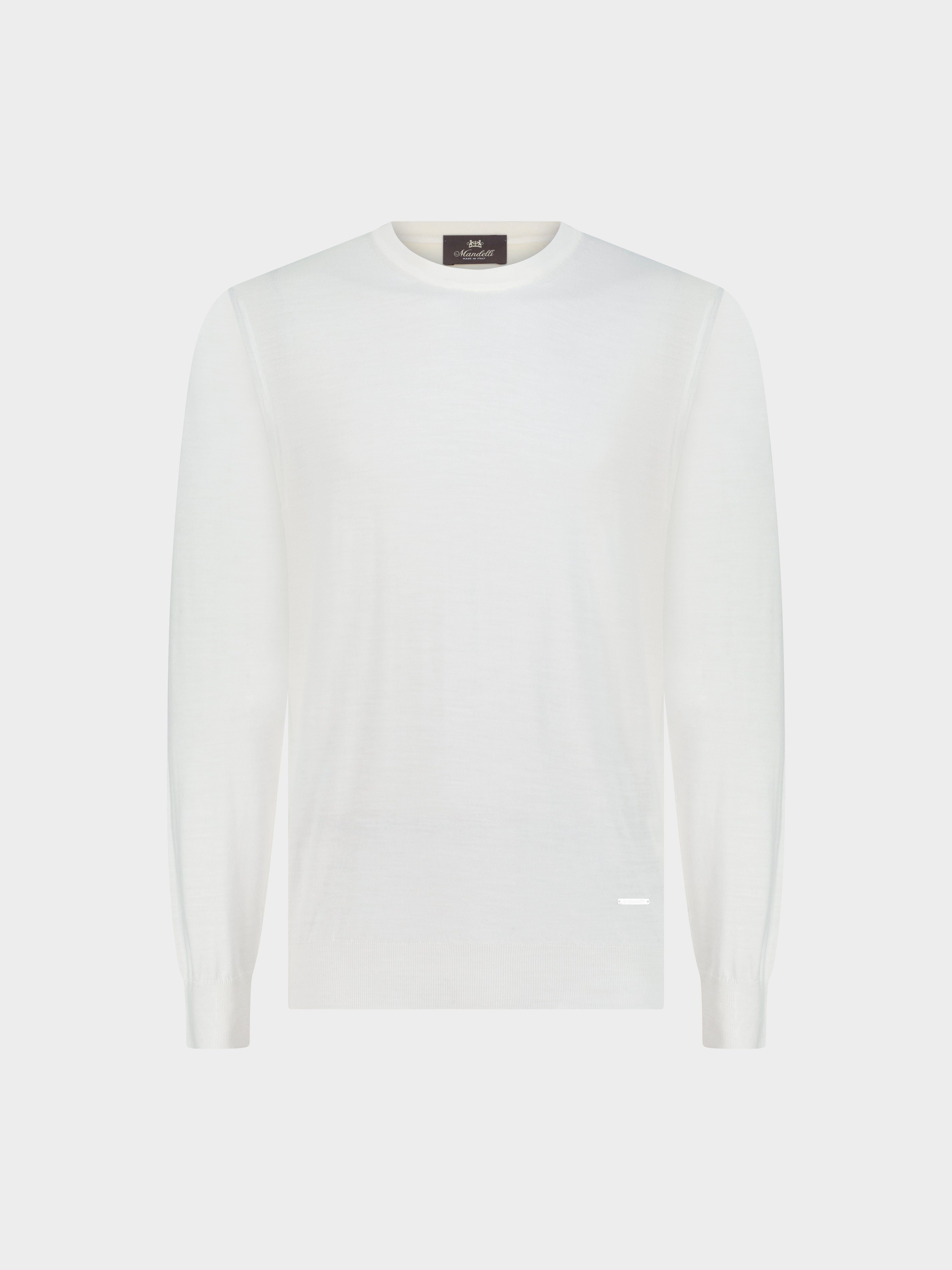 Knitted Round-Neck Sweater in Pure Wool – Bianco