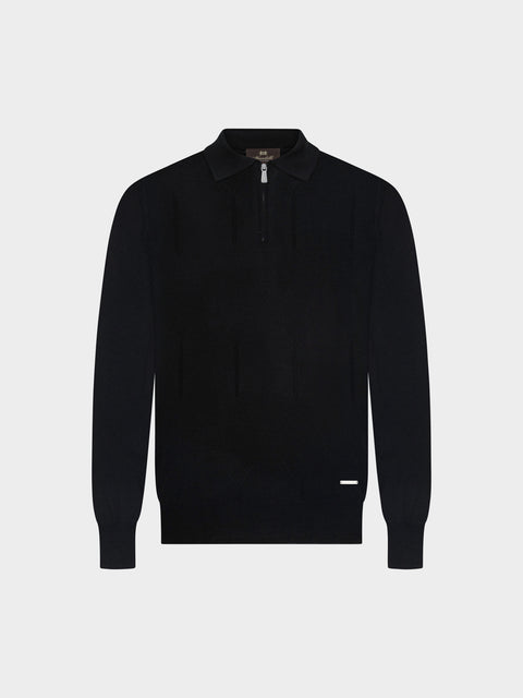 Knitted Wool & Cashmere Zip Polo – Black