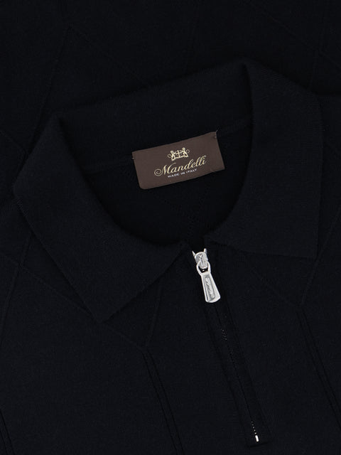 Knitted Wool & Cashmere Zip Polo – Black