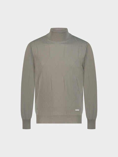 Knitted High-Neck Sweater in Pure Wool – Sand