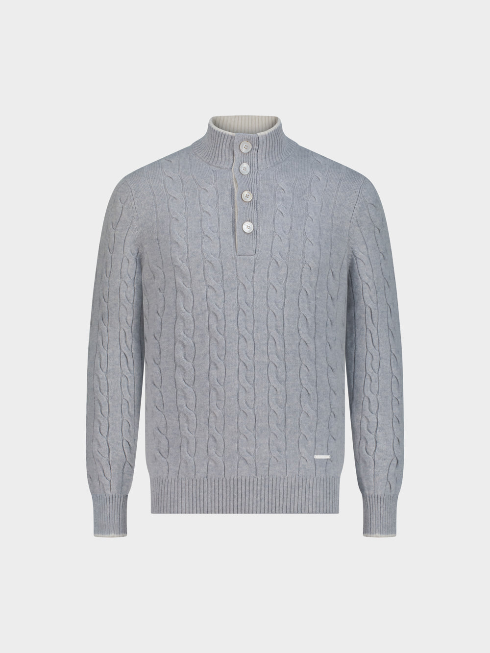 Knitted High-Neck Sweater with Buttons in Pure Cashmere – Light Grey
