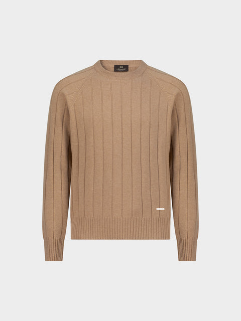 Knitted Round-Neck Sweater in Pure Cashmere – Amaretto