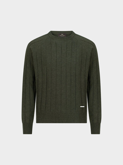 Knitted Round-Neck Sweater in Pure Cashmere – Military Green