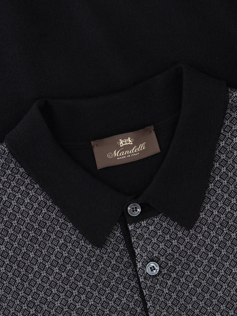 Knitted Polo with Buttons – Black